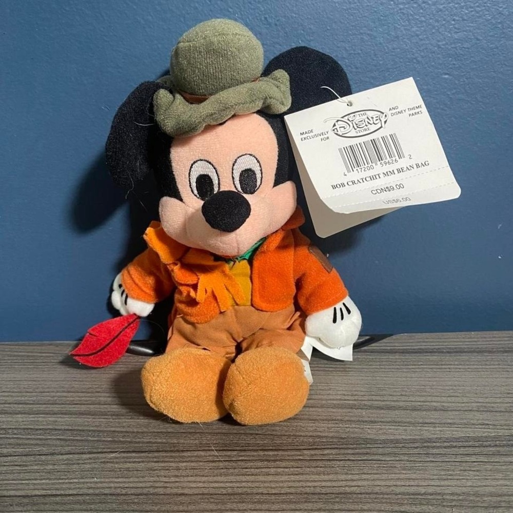 Vintage Disney Store Bob Cratchit Mickey Mouse‎ Mini Bean Bag Christmas Carol 9"